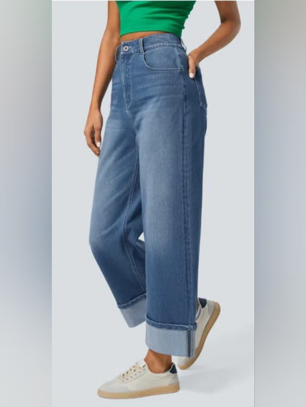 Womens' Wide Leg Cuffed Jeans